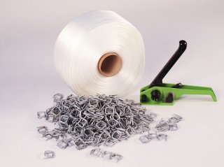 13 mm Polyester Umreifungsset / 13 mm Umreifungsband, Schnallen, Bandspanner, Abrollgerät